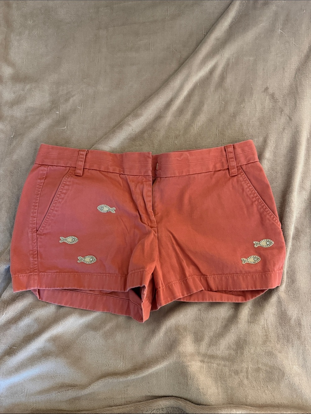 J. Crew Coral Embroidered Fish Bermuda Shorts
